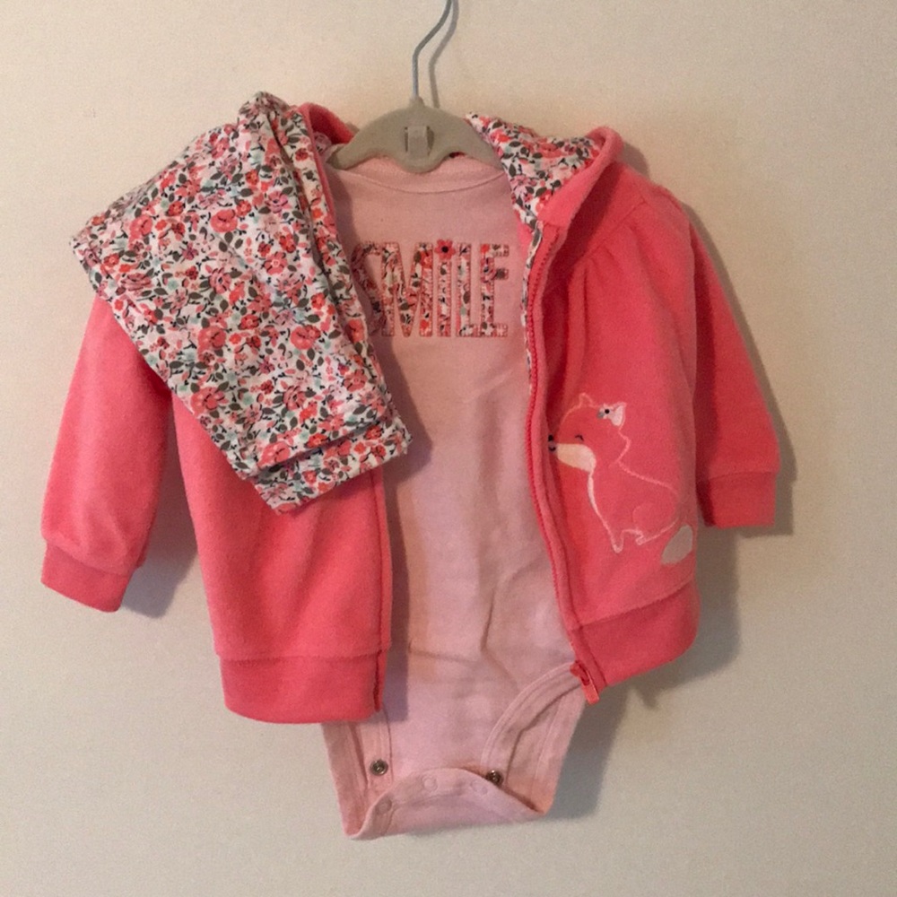 ❤️ 3/$25 Carters Floral and Fox Matching Set with Appliqué | 3-6 months EUC